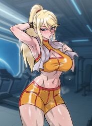1girls alternate_version_available armpit armpit_crease casual_outfit_(metroid) centinel303 female metroid nintendo samus_aran sweat tagme workout_clothes