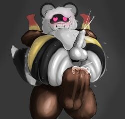anthro anthro_penetrated ass atlyss big_butt bodily_fluids butt_ripples chang_(atlyss) cum cum_in_ass cum_inside dark_body dark_skin duo full_nelson full_nelson_(legs_held) genital_fluids happy happy_sex heart_eyes heart_symbol hi_res human human_on_anthro human_penetrating human_penetrating_anthro inflation inflation interspecies looking_pleasured male male/male male_on_human mammal penetration procyonid raccoon sex tabs_huoo