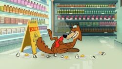 absurd_res anthro aroused aroused_face aroused_smile balls bob-jiggles brown_body brown_fur canid canine canis cartoon_network clothing detailed_background egg egg_sac eggshell erection fluffy fluffy_tail fur genitals grin grinning_at_viewer half-closed_eyes hat hbo_max headgear headwear hi_res jellystone_(hbo_max) knot legs_up lying male mammal mildew_wolf narrowed_eyes on_back penis screencap screencap_background sign slightly_chubby smile smiling_at_viewer solo spread_legs spreading store store_clerk store_sign tail warner_brothers wolf