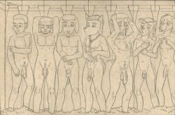anthro antoni_(lobar) balls bathing big_balls big_penis blush blush_lines canid circumcised closed_eyes domestic_cat facial_hair felid feline felis foreskin genitails genitals group group_nudity grower harufa hi_res human li_shen_(lobar) line_art lo_(lobar) lobar male mammal marus_(lobar) mature_anthro mature_male nude nude_anthro nude_male penis penis_size_difference pubes public_shower rodent shower showering steam tail terrance_(lobar) traditional_media_(artwork) uncircumcised vein veiny_penis washing_hair