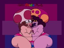 2boys big_ass bisexual bisexual_male bisexual_pride_colors chubby chubby_male fat grim_toad_(sillytoad) male sillychubbytoad text toad_sona_(asinine247) tongue_out