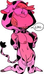 1girls 2023 black_eyes blonde_hair blush blush breasts cow_onesie cow_outfit cow_print cowbell female female_only flashing flashing_breasts leni_loud nickelodeon nipples pussy splooge_(artist) text text_bubble the_loud_house transparent_background
