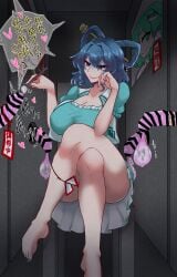 1girls 4futas blue_clothing blue_eyes blue_hair brush censored cleavage condom condom_on_penis crossed_legs cum_in_condom defeated defeated_heroine dubious_consent edging erection female female_focus femdom futanari gesususi glory_hole huge_breasts identity_death imminent_orgasm intersex juxtaposition orgasm_denial personality_excretion photo_(object) pixiv_sample reimu_hakurei sanae_kochiya seiga_kaku sitting skirt smile smug tagme text through_wall touhou translation_request