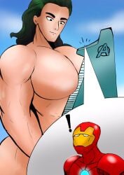 bara barakando big_pecs gay iron_man loki_(marvel) macro macro_male macrophilia marvel marvel_comics pecjob