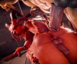 3d abs animal_genitalia animal_penis anthro barn big_ears bovid bovine bowbar_(vlad-lox) breasts caprine chert_(slad) digital_media_(artwork) duo ear_piercing ear_ring equine_genitalia equine_penis facial_piercing fluffy fluffy_tail fur futanari genitals gynomorph hi_res horn humanoid_genitalia inside intersex intersex/male long_nails lying male mammal nipples nose_piercing nose_ring on_front penis piercing red_body red_fur ring_piercing showing_teeth sladdoska tail tongue tongue_out