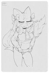 ... 4_fingers aggressive_retsuko aggretsuko anthro aroused artist_name artist_signature bottomless bow bow_ribbon clothed clothing digital_drawing_(artwork) digital_media_(artwork) doomsday_(doomsday-ent) doomsday_anthro female female_only flashing front_view fur furry genitals half-closed_eyes headphones highres line_art looking_at_viewer mammal mephitid monochrome pussy sanrio shikabane shikabane_(aggretsuko) shy sketch skunk solo solo_female tail zipper