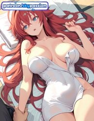 1girls 2026 ai_assisted ai_generated anime boobs breasts bust hi_res high_quality high_resolution high_school_dxd highres laying_down long_hair lying lying_on_back on_back patreon patreon_username red_hair rias_gremory skypassion stable_diffusion tits watermark