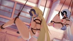 2girls 3d ball_gag bondage bound fate/grand_order fate_(series) female gag gagged jeanne_d'arc_(fate) jeanne_d'arc_alter_(fate) koikatsu panties suspension_bondage tia_polo topless topless_female vibrator vibrator_in_pussy white_panties