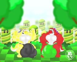 abs absurd_res anthro balls big_balls big_bulge big_muscles big_penis black_clothing black_underwear blue_eyes bulge clothing detailed_background detailed_bulge duo genitals green_clothing green_underwear hi_res huge_balls huge_bulge huge_cock hyper hyper_balls hyper_bulge hyper_genitalia jdbo-arts male mario_bros mountain muscular nintendo pecs penis red_body red_eyes sky smile smiley_face tail underwear white_body white_eyes white_sclera white_skin white_sky yellow_body yoshi yoshi_(character)