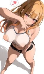 ai_generated blonde_hair dolphin_shorts kitagawa_marin large_breasts looking_at_viewer niamy pink_eyes seductive see-through see-through_clothing see-through_shirt see-through_top sexy_pose shorts smug_smile sono_bisque_doll_wa_koi_wo_suru teenager thick_thighs white_background wide_hips