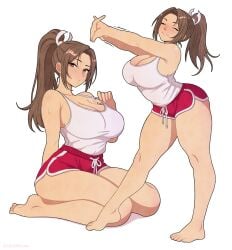 athletic_female big_breasts big_butt celebelian dolphin_shorts fatal_fury feet king_of_fighters mai_shiranui ponytail short_shorts shorts tank_top white_skin