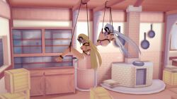 2girls 3d ball_gag bondage bound fate/grand_order fate_(series) female gag gagged jeanne_d'arc_(fate)_(all) jeanne_d'arc_alter_(fate) koikatsu panties suspension_bondage topless topless_female vibrator vibrator_in_pussy white_panties