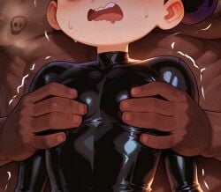ai_assisted ai_generated before_sex blacked bodysuit boku_no_hero_academia cropped_image dark-skinned_male femboy imminent_rape imminent_sex jbrart latex male_only minoru_mineta molestation muscular_male my_hero_academia shortstack size_difference teaser trap twink