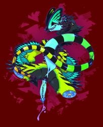 anthro anus arthropod ass avian_slit blue_penis bodily_fluids bone_frill butterfly candy_gore colored_cum colorful_theme cum cum_drip dilophosaurid dilophosaurus dinosaur dripping dylo dyloteryx feathered_dinosaur feathered_scalie feathers frill_(anatomy) genital_fluids genitals gore green_body hi_res insects lepidopteran long_tail looking_at_viewer looking_back male penis prehensile_tail prehistoric_species presenting presenting_anus presenting_hindquarters presenting_penis reptile scalie slit_(disambiguation) solo spade_tail spikes tail theropod trans_(lore) trans_man_(lore) unusual_bodily_fluids unusual_cum unusual_genital_fluids winged_arms wings