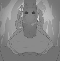 apron apron_only confusedsabron excessive_cum huge_breasts hyper_penis miss_delight monochrome nipple_bulge no_bra paizuri paizuri_under_clothes poppy_playtime poppy_playtime_(chapter_3) pov veiny_penis