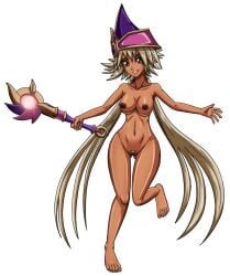 1girls apprentice_illusion_magician artemis-polara artemispolara barefoot breasts feet female hat nipples nude pussy transparent_background wand yu-gi-oh!