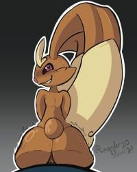 2025 absurd_res anthro artist_name ass bodily_fluids crazed_look digital_drawing_(artwork) digital_media_(artwork) eyebrows female female_anthro generation_4_pokemon genitals gradient_background heart_pupils hi_res lagomorph lavenderryuwu long_ears looking_at_viewer looking_back lopunny mammal nintendo outline pokemon pokemon_(species) pussy rear_view shaded simple_background sitting smile solo sweat sweaty_butt text thick_eyebrows toothy_grin