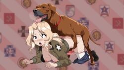 animated blonde_hair blue_eyes canine doggy_style girls_und_panzer kay_(girls_und_panzer) sex tagme zoophilia