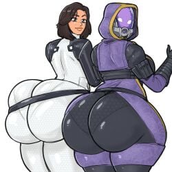 1:1 2025 2girls ass_bigger_than_head ass_bigger_than_torso ass_comparison ass_dough ass_expansion ass_focus ass_growth ass_to_ass beauty_mark beauty_mark_under_eye big_ass bioware bodysuit bottom_heavy competing donut_doodles expansion expansion_sequence fat_ass female female_only hexagon_print hi_res huge_ass imminent_expansion mass_effect miranda_lawson quarian simple_background skindentation tali'zorah_nar_rayya textured_clothing thick_thighs tight_clothing white_background wide_hips