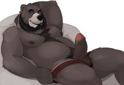 anthro bear beard blue_eyes brown_body clothing erection eyebrows facial_hair genitals glans humanoid_genitalia humanoid_penis male mammal navel nipples penis simple_background smile solo underwear vein venkpng white_background