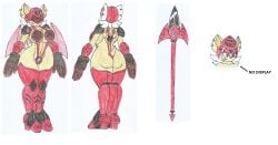 armored_boots bat_girl bat_wings beige_body beige_fur big_ass big_breasts big_hips bikini_armor black_knight breasts dark_knight earrings eyeshadow female female_knight high_heel_boots ingryd_the_hell_knight marlon64 model_sheet oc original_design red_eyeshadow red_lipstick red_wings reference_sheet rouge_the_bat sonic_(series) sonic_and_the_black_knight spear traditional_drawing_(artwork) white_fur white_hair winged_humanoid