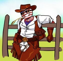 bara bara_tiddies bara_tits chaps chest_hair countryhumans cowboy cowboy_boots cowboy_hat grin male male_focus male_only pecs sfw solo solo_focus solo_male solo_male striped_body stripes sunglasses united_states_of_america_(countryhumans)