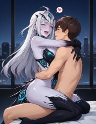 ai_generated covered_nipples dragon_girl fate/grand_order fate_(series) female female_pubic_hair hugging melusine_(fate) original_character sex small_breasts sultralis tagme v vaginal_penetration white_hair