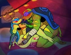 breasts dick dilf dominant furry leonardo_(rise_of_the_tmnt) leonardo_(tmnt) nickelodeon open_mouth penis pussy rottmnt saliva shell tail tmnt tmnt_2018 turtle