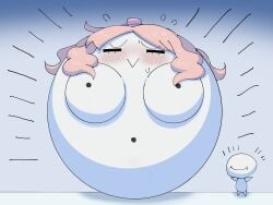 blush blush_lines implied_transformation inflation pink snow snowman sphere spherical_inflation sweatdrop tabasuko_(artist) tagme transformation