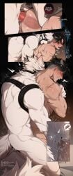 2boys anal anthro blush body_harness crossover cum cum_in_ass embrace english_text erect_penis erection eyepatch eyes_closed genshin_impact gritted_teeth harness inside_view knotting leash male male/male male_only muscular muscular_male muscular_male_only penetration penis riffraff riffraffhellyea scars scars_all_over service_top tagme von_lycaon wriothesley_(genshin_impact) yaoi zenless_zone_zero