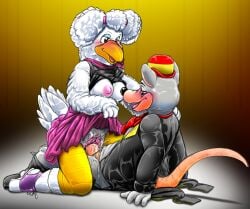 2022 2d 2d_(artwork) 2d_artwork avian big_breasts bird bird_girl blush blushing_female blushing_male blushing_profusely bowler_hat breasts breasts_out canon_couple chicken chicken_girl chuck_e_cheese chuck_e_cheese_(franchise) clothed clothed_female clothed_male clothed_sex cowgirl_position digital_art digital_drawing_(artwork) digital_media_(artwork) female female_focus female_on_top female_penetrated galliform gallus_(genus) grey_fur hat helen_henny interspecies kitsune_youkai lifting_skirt male/female male_on_bottom male_penetrating male_penetrating_female mascot mouse murid pants_down penetration phasianid pussy pussy_juice riding riding_penis rodent shoes skirt skirt_lift sneakers straight straight_sex thick_hips thick_thighs tits_out tuxedo tuxedo_jacket vaginal_penetration vaginal_sex white_feathers white_hair woman_on_top