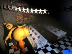 1girls 3d animatronic anthro areolae bent_over big_breasts breasts busty female female_only five_nights_at_freddy's five_nights_at_freddy's_2 huge_breasts indoors kiro93591529 large_breasts looking_at_viewer nipple_piercing nipples panties piercing smile solo thick_thighs toy_chica_(fnaf) wide_hips