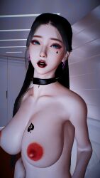 1girls 3d 4k aqua_eyes areolae asian asian_female big_breasts black_hair black_lipstick black_makeup blacked breasts collar completely_nude crashbanditkut earrings eyelashes eyes_squinting female female_focus gothic hair hi_res high_resolution highres light-skinned_female light_skin lips lipstick long_eyelashes long_hair looking_at_viewer makeup mole mole_under_eye nipples nude nude_female original original_character qos qos_tattoo queen_of_spades queen_of_spades_symbol queen_of_spades_tattoo solo spade_tattoo spiked_collar squint virt-a-mate virtamate