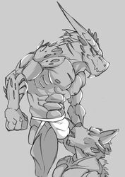 clothing dagantfus_(artist) dragon_werewolf jockstrap kissing male male_only muscular underwear yaoi