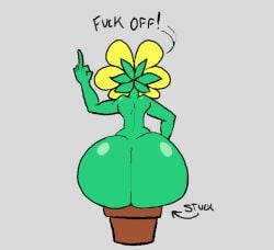 1boy anthro anthro_only big_ass femboy flower flowey_the_flower flowey_with_nothing_else_but_a_massive_ass gay massive_ass pissed_off plant profanity roccorox solo stuck stuck_in_object undertale
