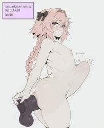 1boy ai_assisted ai_generated anal anal_object_insertion arched_back ass astolfo_(fate) astolfo_(fate/apocrypha) astolfo_(saber)_(fate) bangs black_bow black_thighhighs blush bow braid closed_mouth cowboy_shot dildo english_text erection fate/apocrypha fate/grand_order fate_(series) flying_sweatdrops grey_background hair_between_eyes hair_intakes hairbow heart large_insertion large_penis light-skinned_male long_braid long_hair looking_at_viewer looking_back male_focus male_only masturbation multicolored_hair nipples nude object_insertion otoko_no_ko patreon_username penis pink_hair purple_eyes ribbon sex_toy simple_background single_braid solo sondu streaked_hair sweat testicles thighhighs twitter_username uncensored veins yaoi
