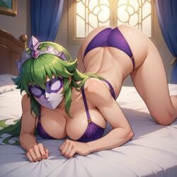1girls ai_generated all_fours ass ass_focus bra breasts doggy_style female female_focus female_only mask masked masked_female ophiuchus_shaina panties purple_bra purple_panties saint_seiya shounen_jump shueisha silver_saints solo solo_female solo_focus toei_animation triluxor1331 weekly_shonen_jump weekly_shounen_jump