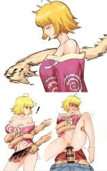 ! before_sex big_breasts big_penis blonde_hair blush color doujinshi female from_behind grabbing grabbing_breasts grabbing_from_behind large_penis male marguerite monkey_d_luffy one_piece sex short_hair thick_thighs veiny_penis wide_hips