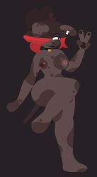 animal_ears anthro bell big_breasts black_background black_body black_fur black_hair black_skin body_fur breasts canid canine choker christine_fury christine_fury_(character) collar colored_skin dark_body dark_skin dark_theme exhibitionism female flat_colors full-length_portrait fur hair hair_over_eye hi_res inverted_nipples jewelry looking_aside mammal monochrome mouth_closed multicolored_hair navel neck_bell necklace nipple_piercing nipples no_lineart nude nude_anthro nude_female piercing portrait raised_hand red_eyes red_hair short_hair simple_background smile solo standing stripper tail two_tone_hair undressed