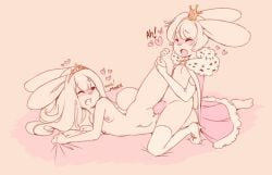 3_toes 4_fingers anthro anthro_on_anthro anthro_penetrated anthro_penetrating anthro_penetrating_anthro bed_sheet bedding blush breasts cape clenched_teeth closed_eyes clothing cotton_tail crown digital_drawing_(artwork) digital_media_(artwork) duo english_text feet female female_penetrated femboy fingers footwear genital_piercing genitals hair headgear heart_symbol high_heels humanoid_genitalia humanoid_penis humanoid_pussy lagomorph leg_glider_position legwear leporid long_hair looking_pleasured male male/female male_penetrating male_penetrating_female mammal miu monotone_background mostly_nude_male nipples nude nude_anthro nude_female one_eye_closed one_leg_up open_mouth penetration penile penile_penetration penis piercing pink_background pink_nose pink_penis prince princess pussy pussy_piercing rabbit raised_leg royalty sex shoes simple_background socks stomach_bulge tail teeth text thigh_highs thigh_socks toes vaginal_penetration vaginal_penetration vocalization