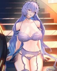 1girls big_breasts blue_bra blue_eyes blue_nail_polish blue_nails blue_panties bottomwear bra breasts cantarella_(wuthering_waves) ear_piercing earrings female female_only garter_belt garter_straps hair headwear huge_breasts lace lace-trimmed_bra lace-trimmed_garter_belt lace-trimmed_panties lace_trim lingerie long_hair mcdobo nail_polish nails neckwear panties purple_hair solo solo_female topwear wuthering_waves