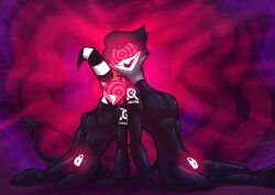 blitzo_(helluva_boss) bodysuit chastity demon happy_trance helluva_boss hypnosis hypnotic_visor imp kuro-freak latex lock_symbol male male_only malesub null_bulge stolas_(helluva_boss)