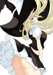 big_butt black_skirt butt female hat huge_butt large_butt long_hair looking_back marisa_kirisame medium_breasts no_panties touhou witch witch_hat yellow_eyes