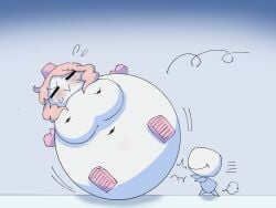 blush blush_lines implied_transformation inflation pink snow snowman sphere spherical_inflation sweatdrop tabasuko_(artist) tagme transformation