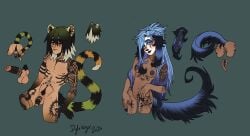 absurd_res alternative_fashion animal_humanoid band_(marking) banded_tail bodypaint breasts canid canine canis coati digital_drawing_(artwork) digital_media_(artwork) domestic_dog duo dyloteryx face_paint female genitals hi_res humanoid hunting_dog hybrid long_tail makeup male mammal markings model_sheet multiple_piercings nude penis piercing procyonid pussy saluki sighthound small_breasts tail tail_markings tattoo tattoos_everywhere