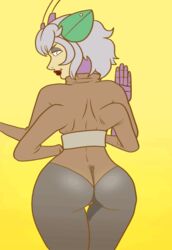 1girls animated ass bare_legs big_ass bouncing_ass clothes female female_only large_ass legs lipstick looking_at_viewer looking_back multi_arm multi_limb puce purplemantis red_lipstick short_hair silver_hair solo thigh_highs white_hair yellow_background