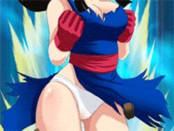 1girls angry animated animated_gif aura bare_legs bare_shoulders black_eyes black_hair blush breasts chichi dragon_ball female female_only gif gloves large_breasts legs long_hair open_mouth panties shiny shiny_skin solo teeth tongue torn_clothes torn_dress white_panties young