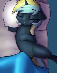 bed black_fur captainpudgemuffin equine female feral fur hair horn mammal multicolored_hair my_little_pony pillow pussy sleeping solo unicorn