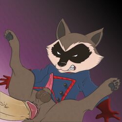 angry animal_genitalia anthro anus ass balls black_eyes claws clothing duo edit erection fur gdelscribe glans gloves guardians_of_the_galaxy human lonbluewolf looking_down male male_only mammal marvel pawpads paws penis presenting presenting_anus presenting_hindquarters raccoon rocket_raccoon sex shirt simple_background sketch solo_focus spread_legs spreading teeth vein white_background yaoi