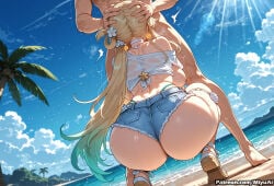 1boy 1girl ai_assisted ai_generated ass beach bent_over bikini blonde_hair blue_sky breasts cloud crop_top curvaceous curvy curvy_female curvy_figure day denim denim_shorts fellatio female flower from_behind hair_ornament long_hair lynae_(wuthering_waves) miyuai ocean oral outdoors palm_tree sand sandals shirt short_shorts shorts sky standing sunlight swimsuit tan thick thick_ass thick_butt thick_hips thick_legs thick_thighs thighs tree twintails very_long_hair voluptuous voluptuous_female water wet wet_clothes wide_hips wide_thighs wuthering_waves